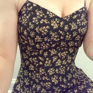 Vintage 90's Black Flower Print Dress
